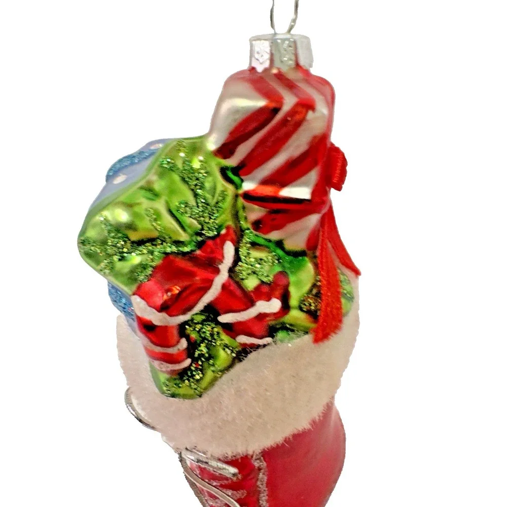 Christopher Radco Christmas‎ Ornament Red  Vintage Shine Sparkle Presents Silver